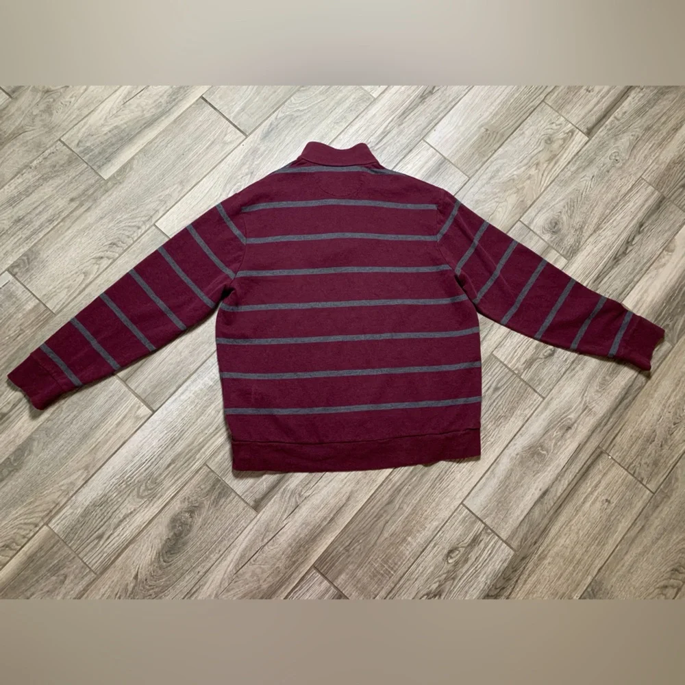 Polo Ralph Lauren Mens Quarter Zip Striped Pullover Burgundy Grey XL